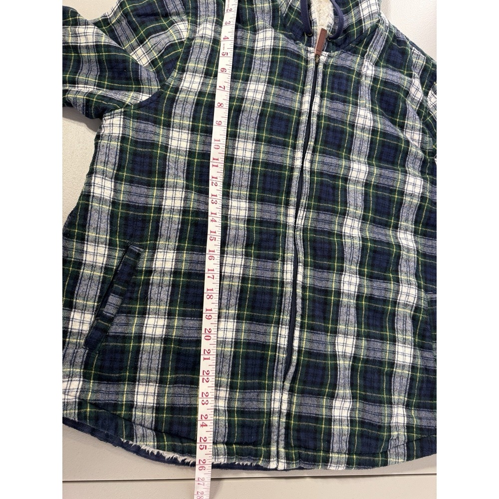 L.L. Bean Scotch Plaid Flannel Hoodie Womens Large Sherpa Fleece Lined Zip Shirt - Picture 10 of 11